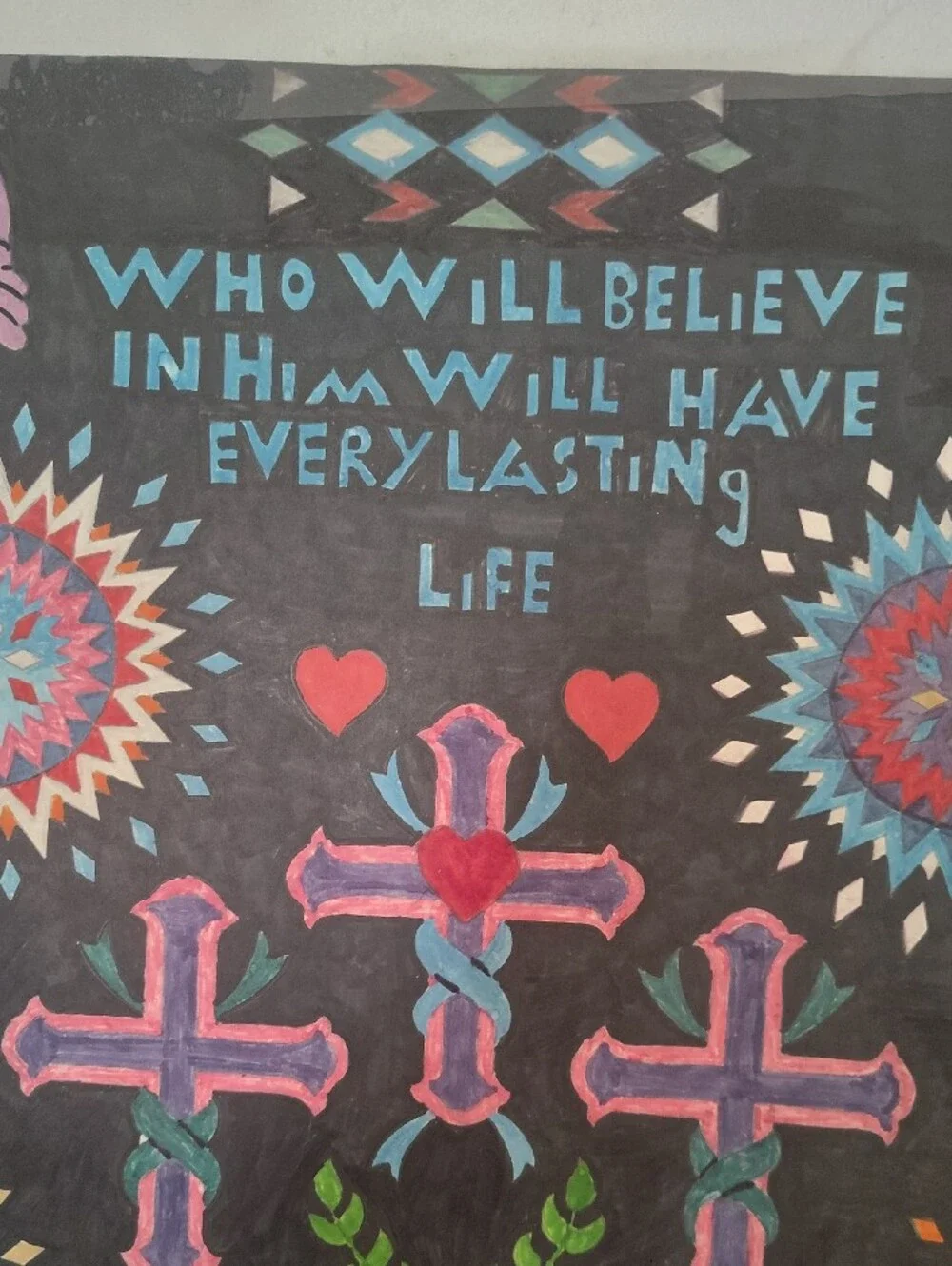Faith-Inspired Wall Art with Pink & Blue Cross Motif